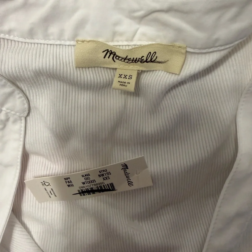 MADEWELL V-Neck Puff Sleeved Mixy Top Blouse NWT XXS Classic White